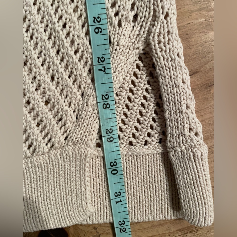 VINCE Cream Beige Long Sweater Vest 💯% cotton crochet open weave Neutral S - Picture 7 of 9